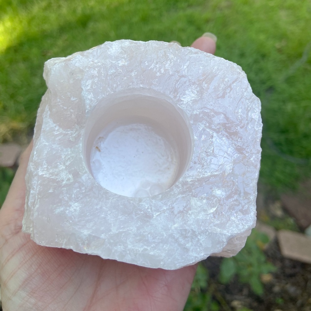 Rose Quartz Raw Natural Crystal Candle Holder for Tea Light Candles -NWOT